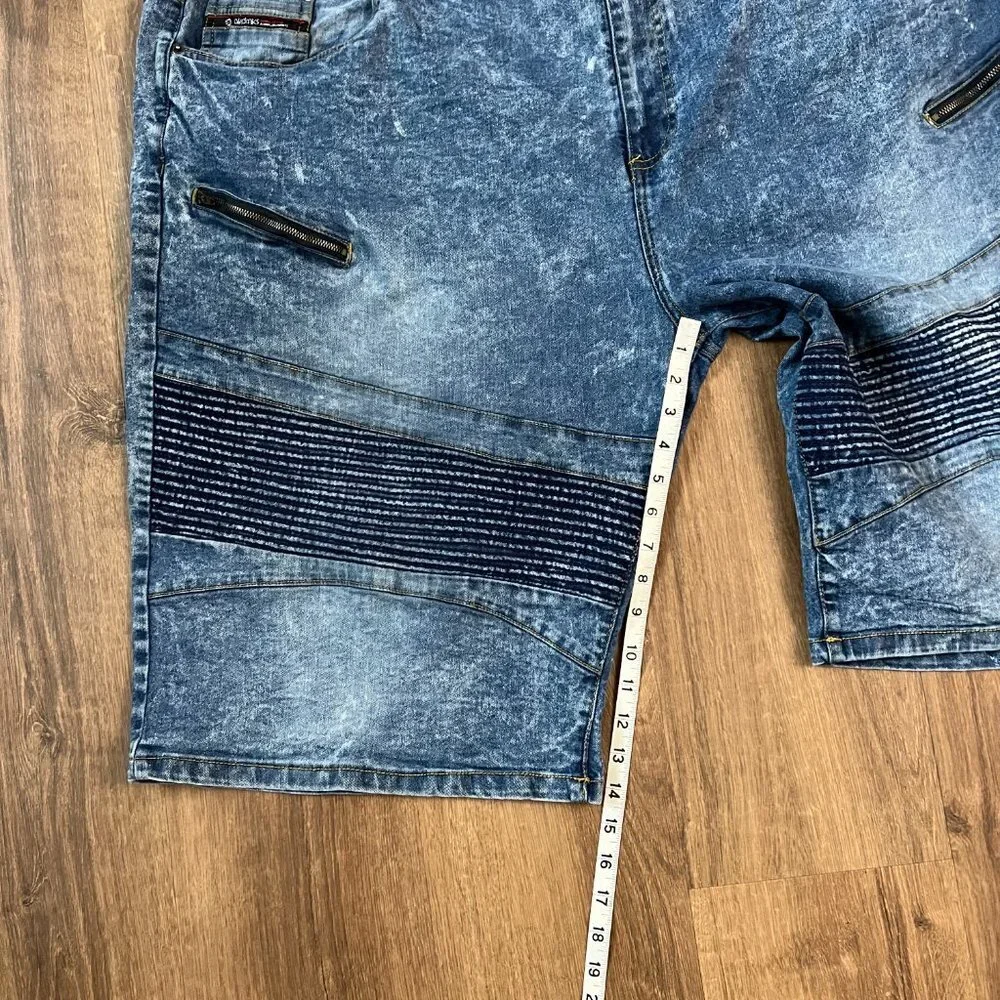 Akademiks Jeanius Retro Acid Washed Jean Shorts Zip Pockets Sz 50